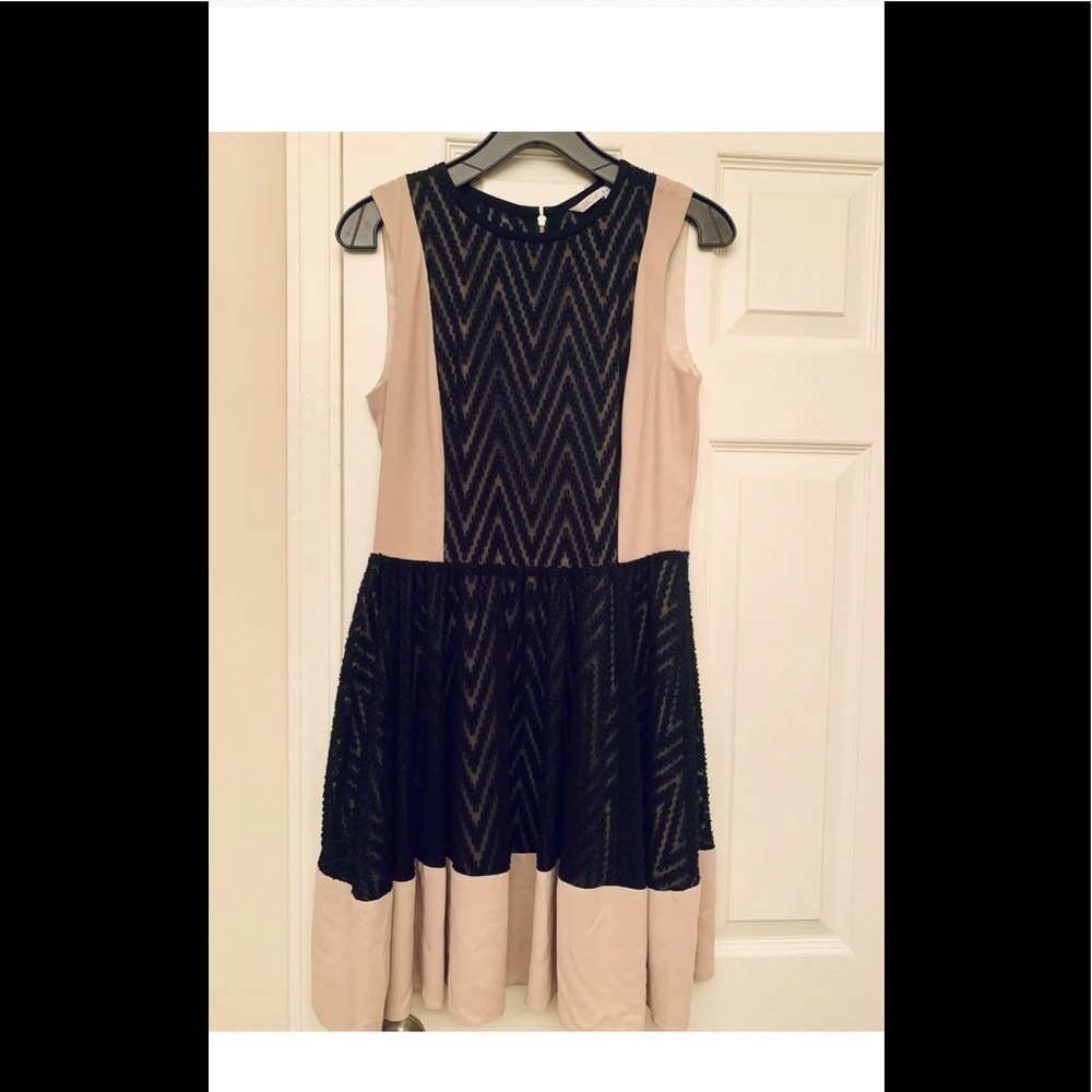 Rachel Roy Women's Sleeveless Dress Beige Black Zip Up Sz 6